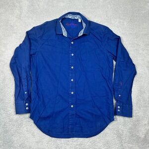 Robert Graham Mens Medium Blue Paisley Floral Jacquard Flip Cuff Button Up Shirt